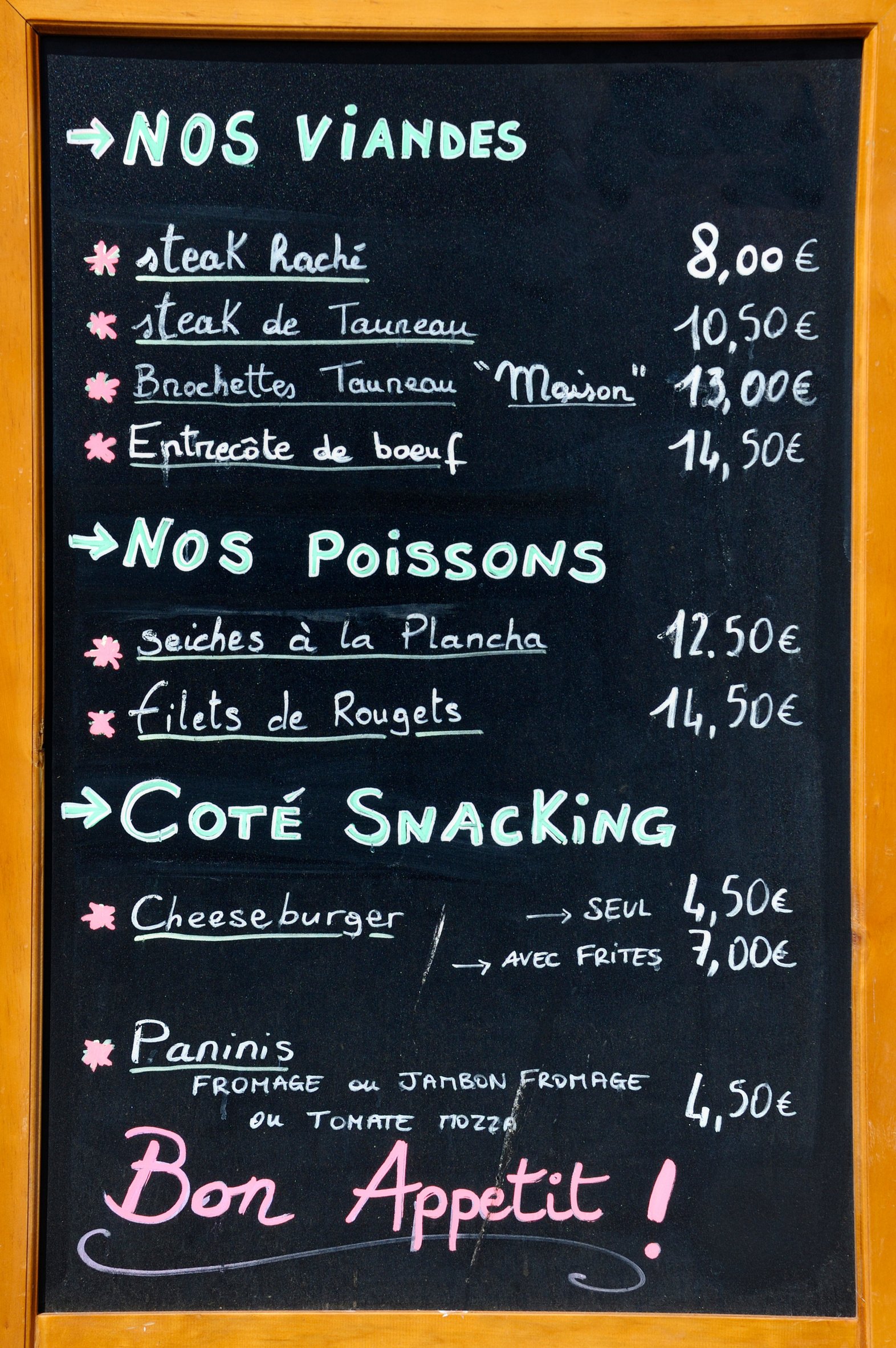 Outside menu sign